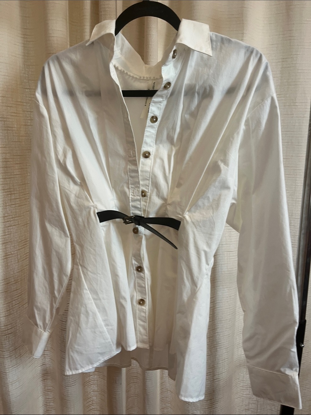Anthropologie White Button-Down Shirt with Black Waist Tie